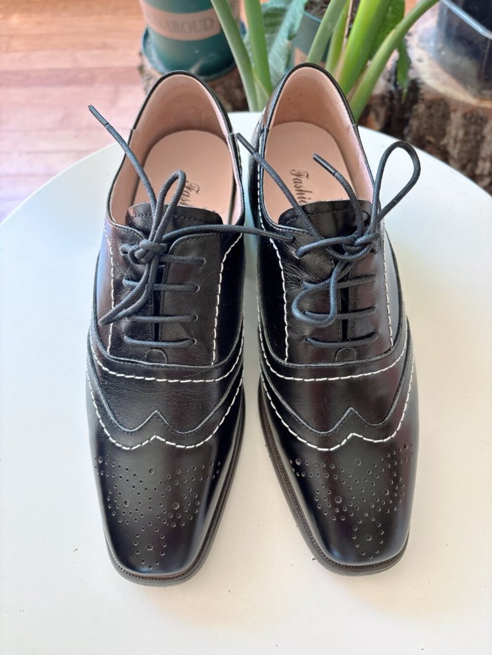 Real Leather Black Wingtip Oxfords – Fits US 8–8.5